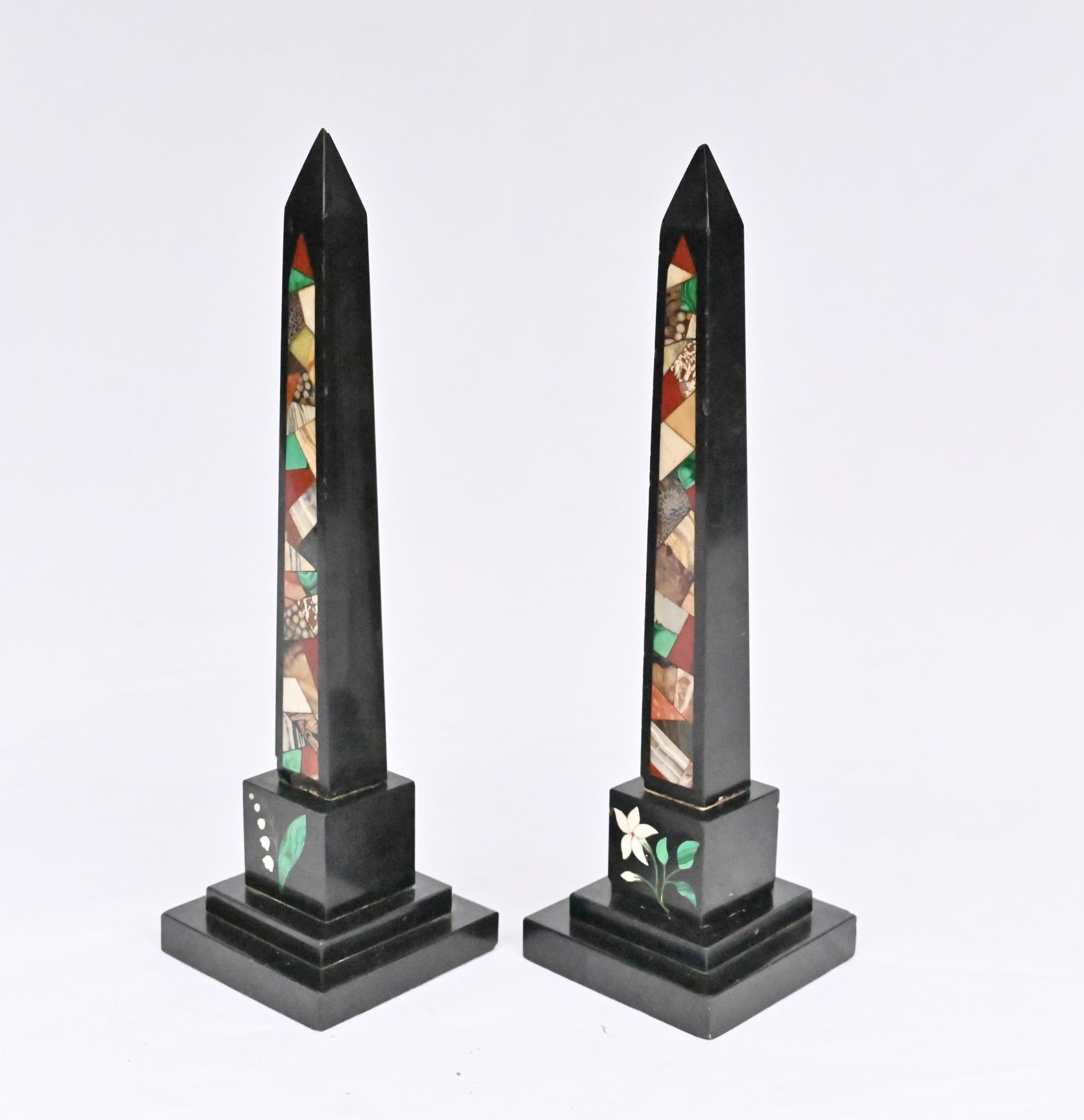 Pair Grand Tour Obelisks Marble Pietra Dura For Sale 9