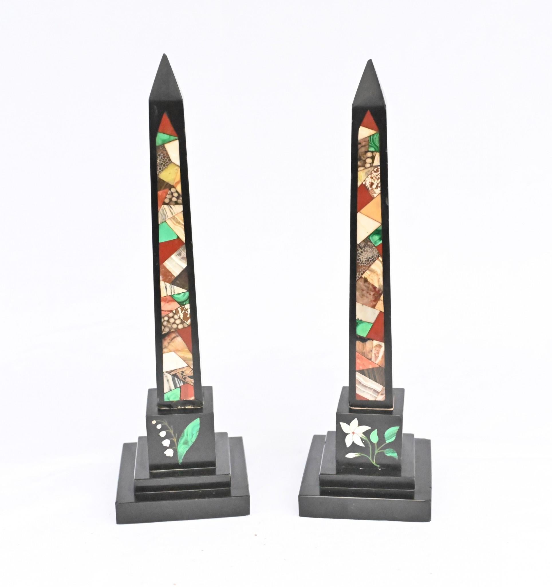 Pair Grand Tour Obelisks Marble Pietra Dura For Sale 11