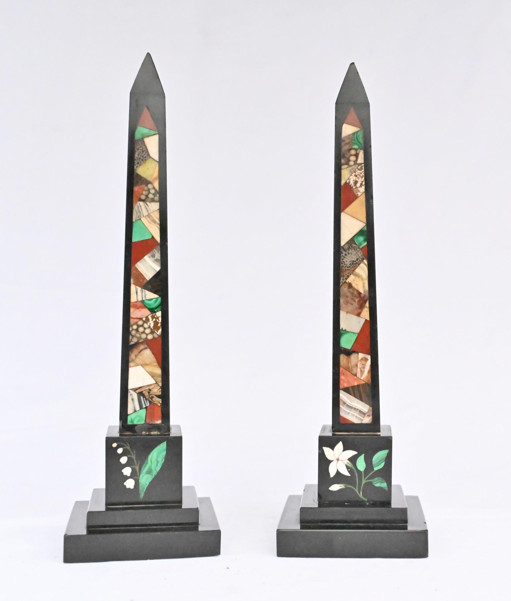 Pair Grand Tour Obelisks Marble Pietra Dura For Sale 1