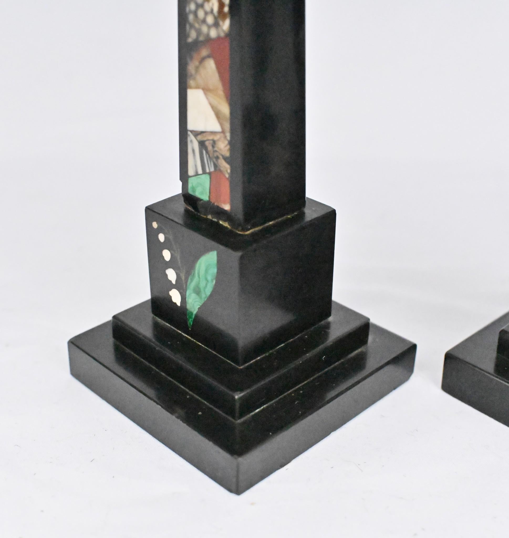Pair Grand Tour Obelisks Marble Pietra Dura For Sale 2