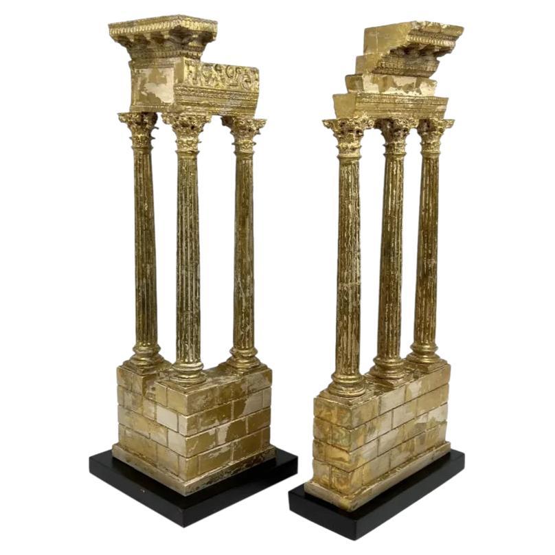 Pair Grand Tour Sculpture Temple Ruins Gilt Paint Finish at 1stDibs