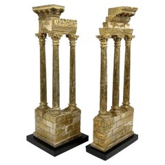 Pair Grand Tour Sculpture Temple Ruins Gilt Paint Finish