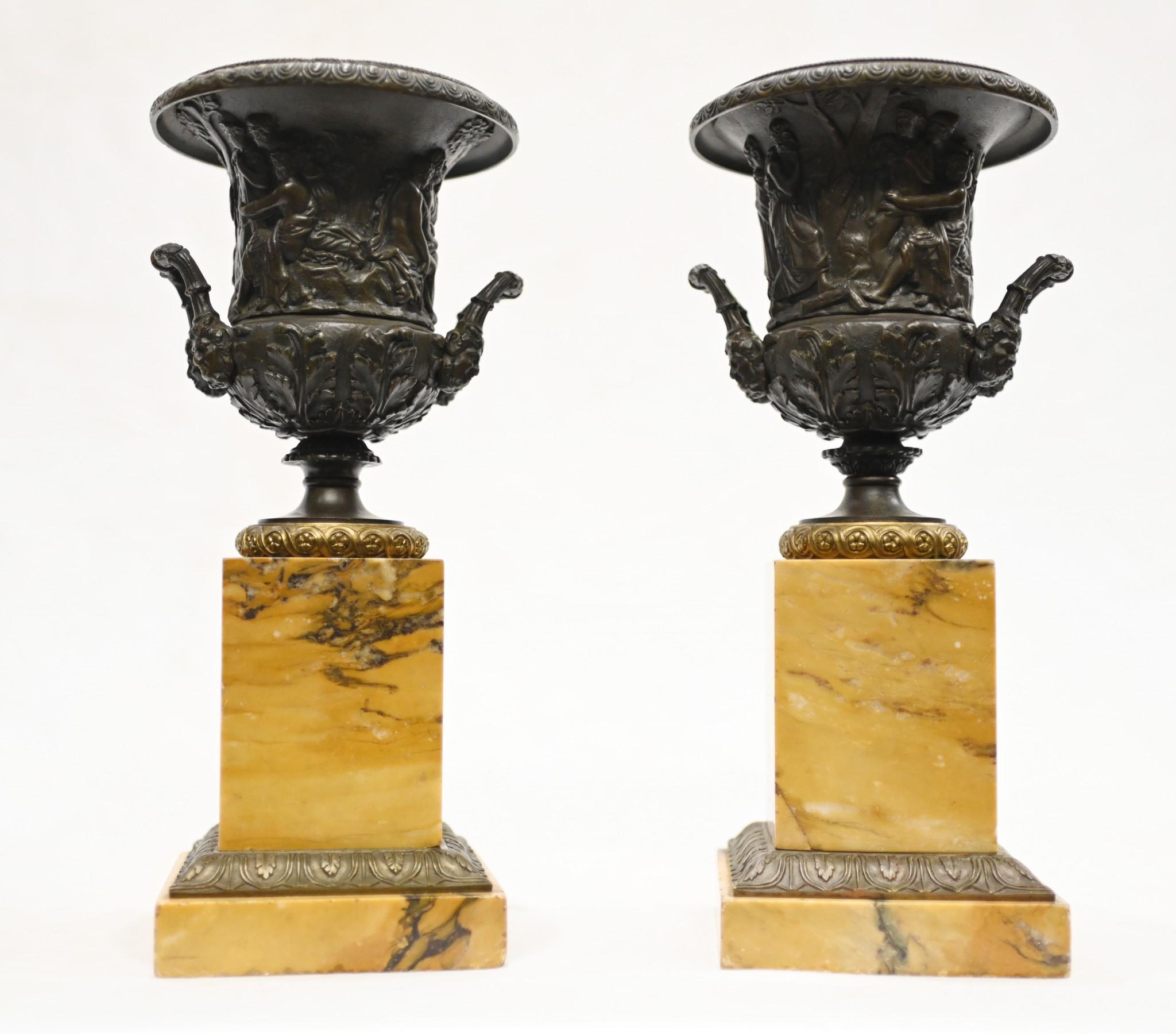 Pair Grand Tour Urns Italian Sienna Marble Campana 1820 For Sale 5