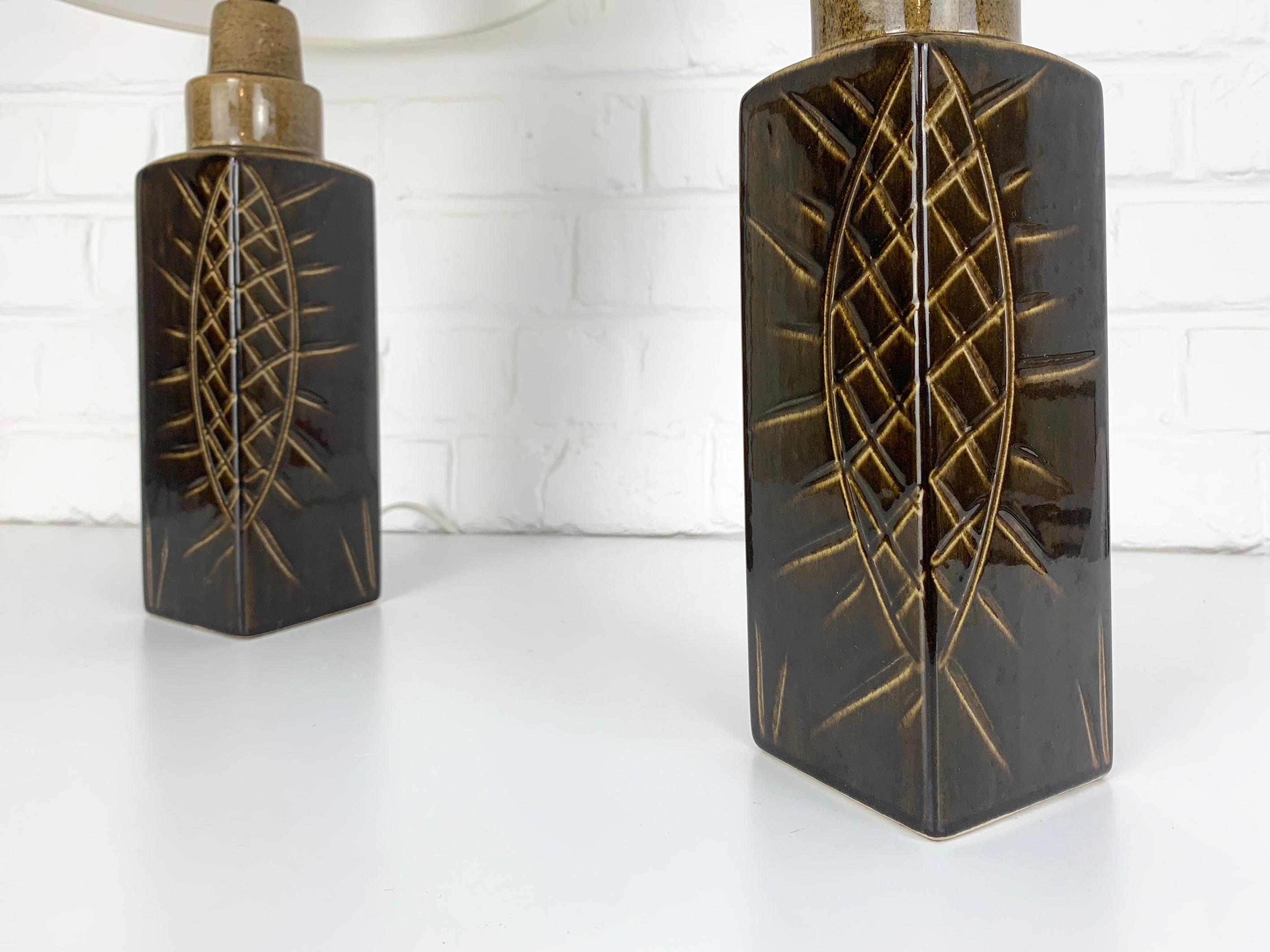 Pair graphic Danish Søholm Stentøj Stoneware lamps Denmark Mid-Century In Good Condition In Vorst, BE