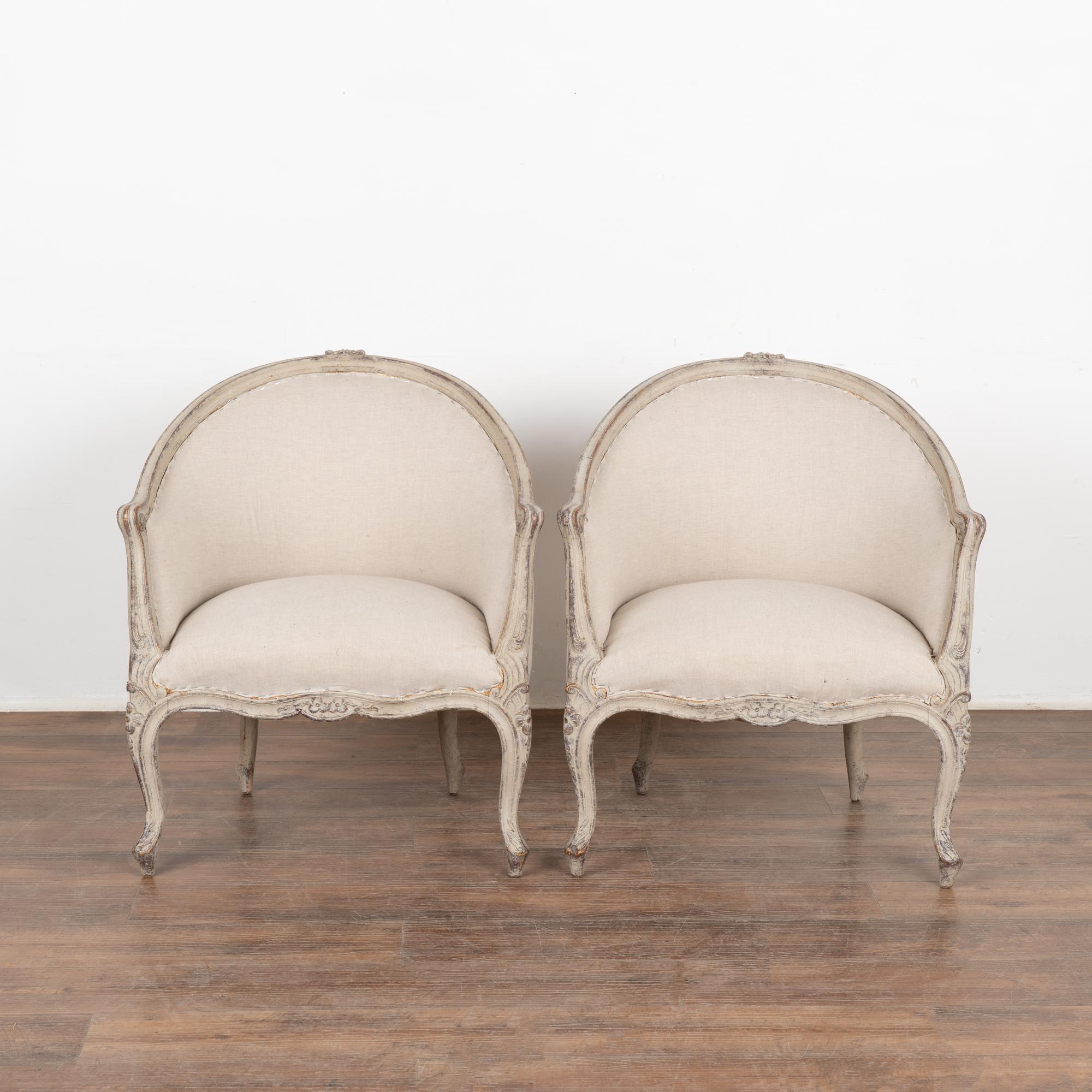 Swedish Pair, Gray Gustavian Arm Chairs from Sweden circa 1940