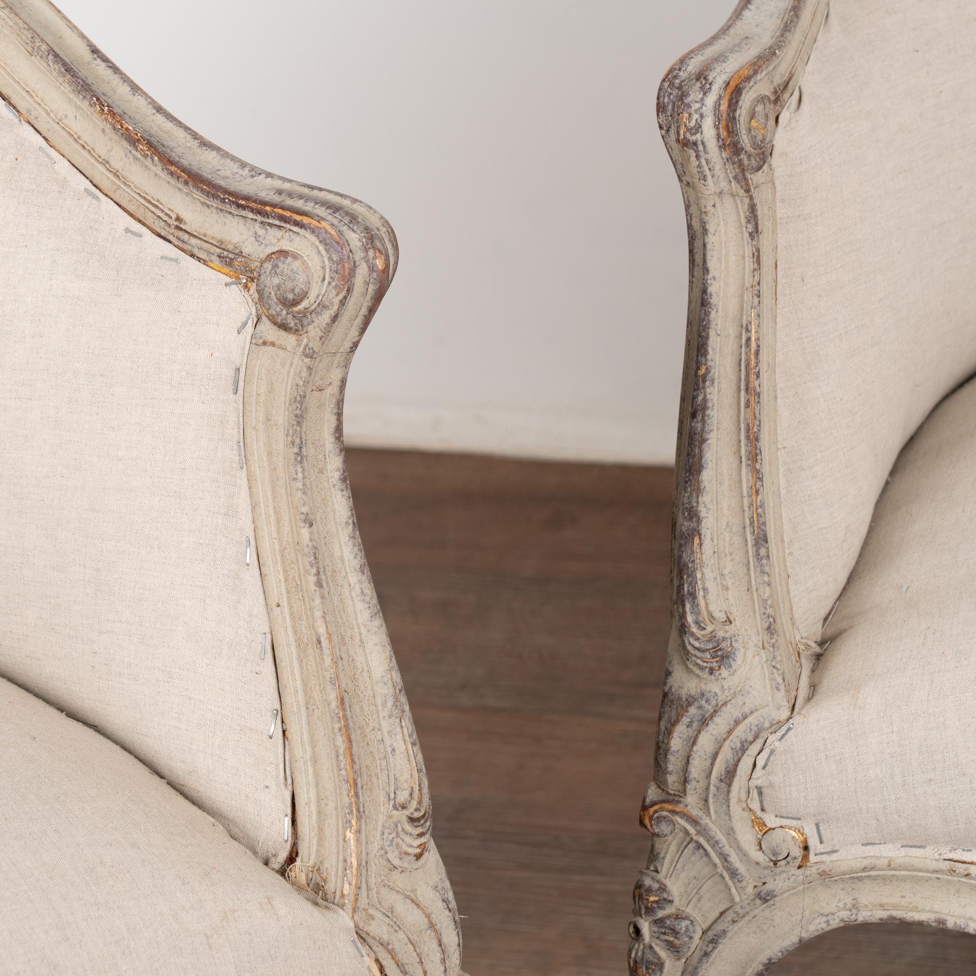 20th Century Pair, Gray Gustavian Arm Chairs from Sweden circa 1940