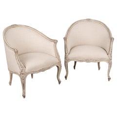 Pair, Gray Gustavian Arm Chairs from Sweden circa 1940