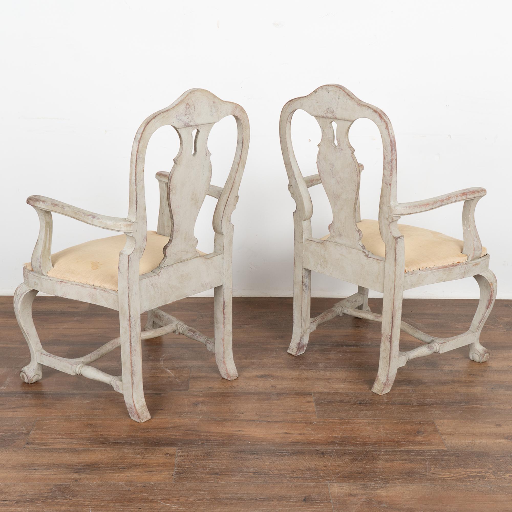 Pair, Gray Gustavian Arm Chairs, Sweden circa 1840-60 4