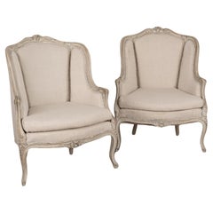 Pair, Gray Gustavian High Back Arm Chairs, Sweden circa 1920