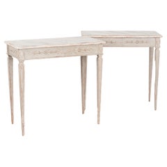 Pair, Gray Gustavian Side Tables Consoles, Sweden circa 1860-70