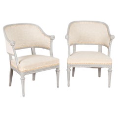 Pair, Gray Gustavian Style Armchairs with Lion Heads, Sweden circa 1910
