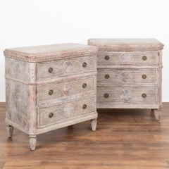 Pair, Gray Painted Gustavian Chest of Drawers, Sweden circa 1840-60
