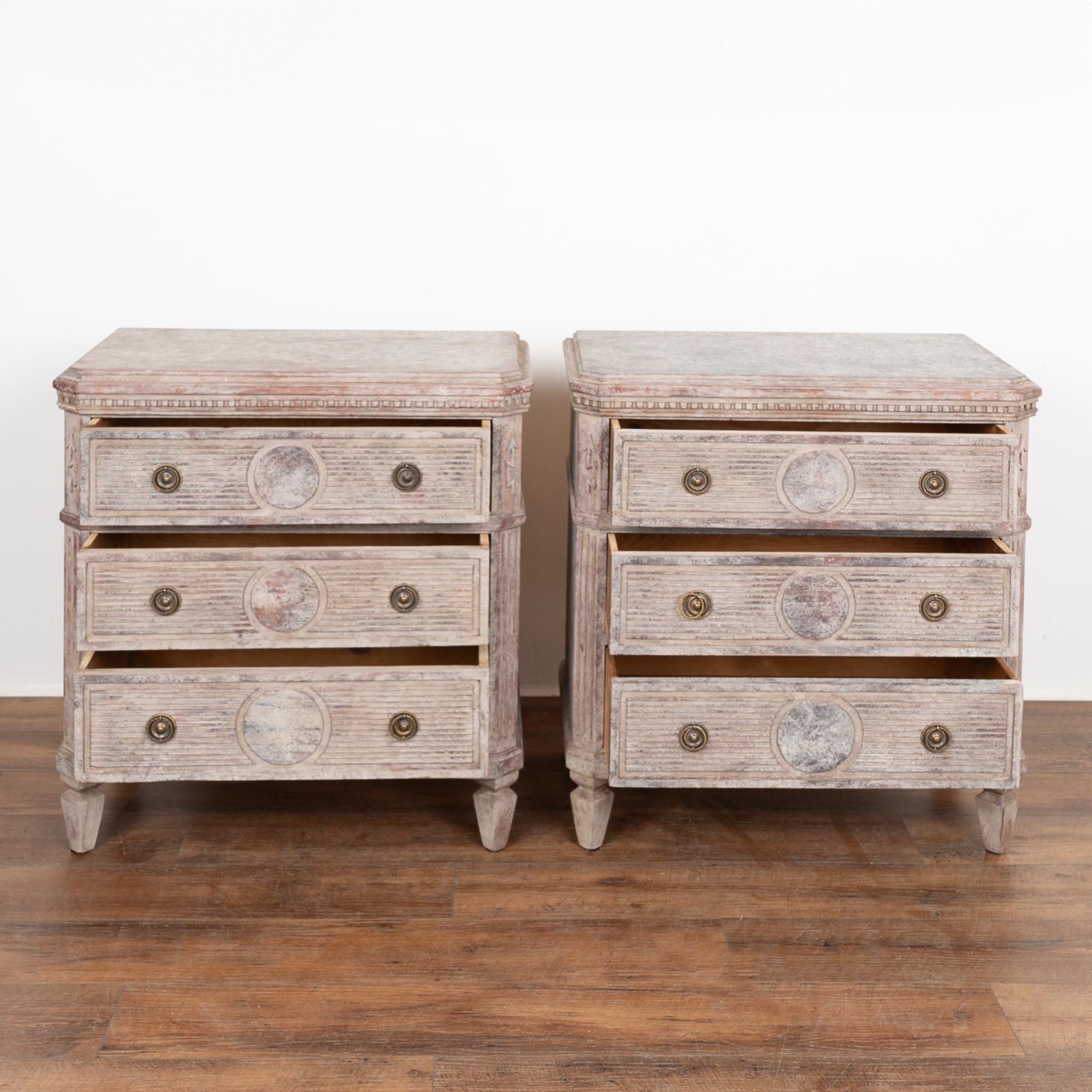 Swedish Pair, Gray Painted Gustavian Chest of Drawers, Sweden circa 1840-60 For Sale