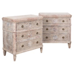 Antique Pair, Gray Painted Gustavian Chest of Drawers, Sweden circa 1840-60