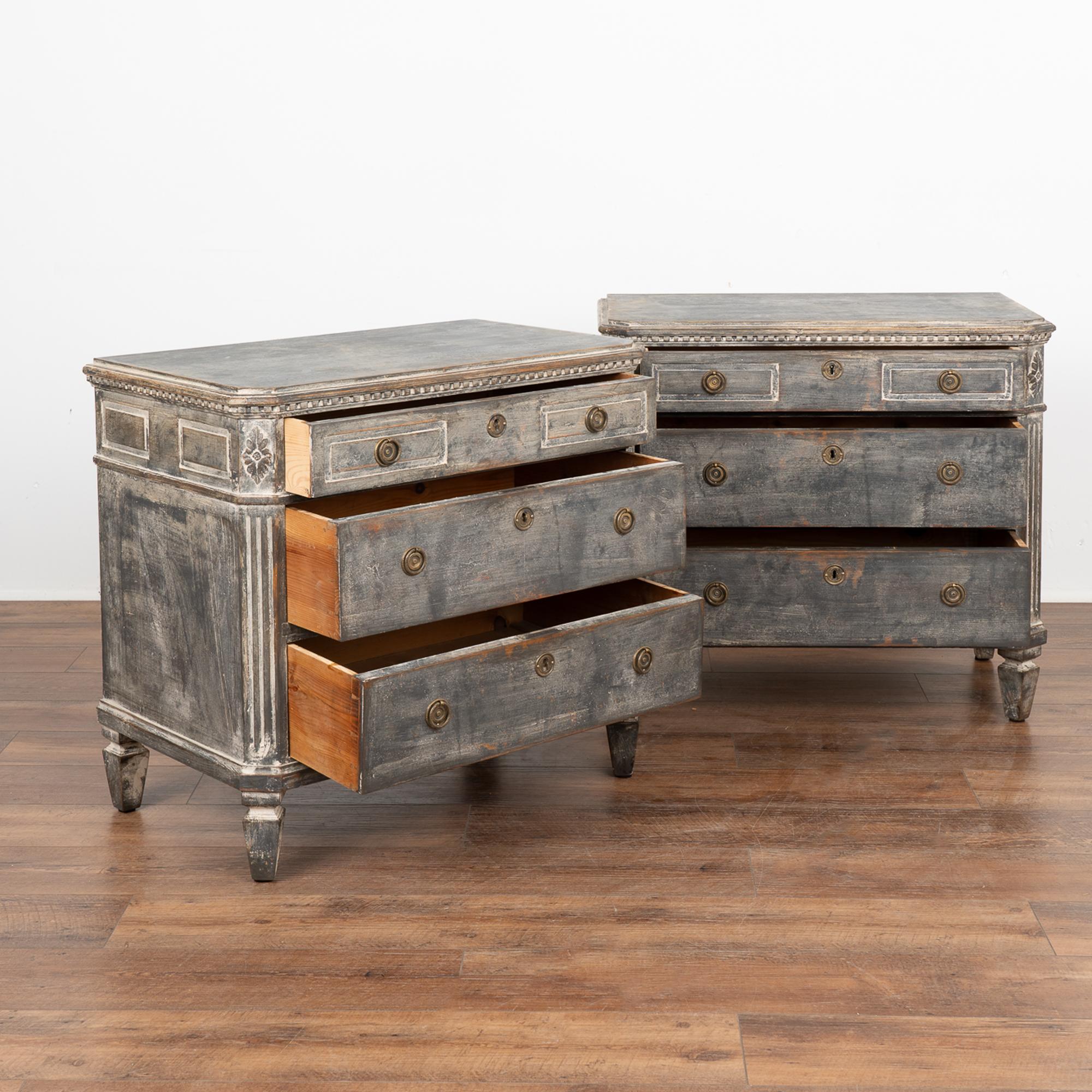 Austrian Pair, Gray Painted Gustavian Chest of Drawers, Sweden circa 1860-80