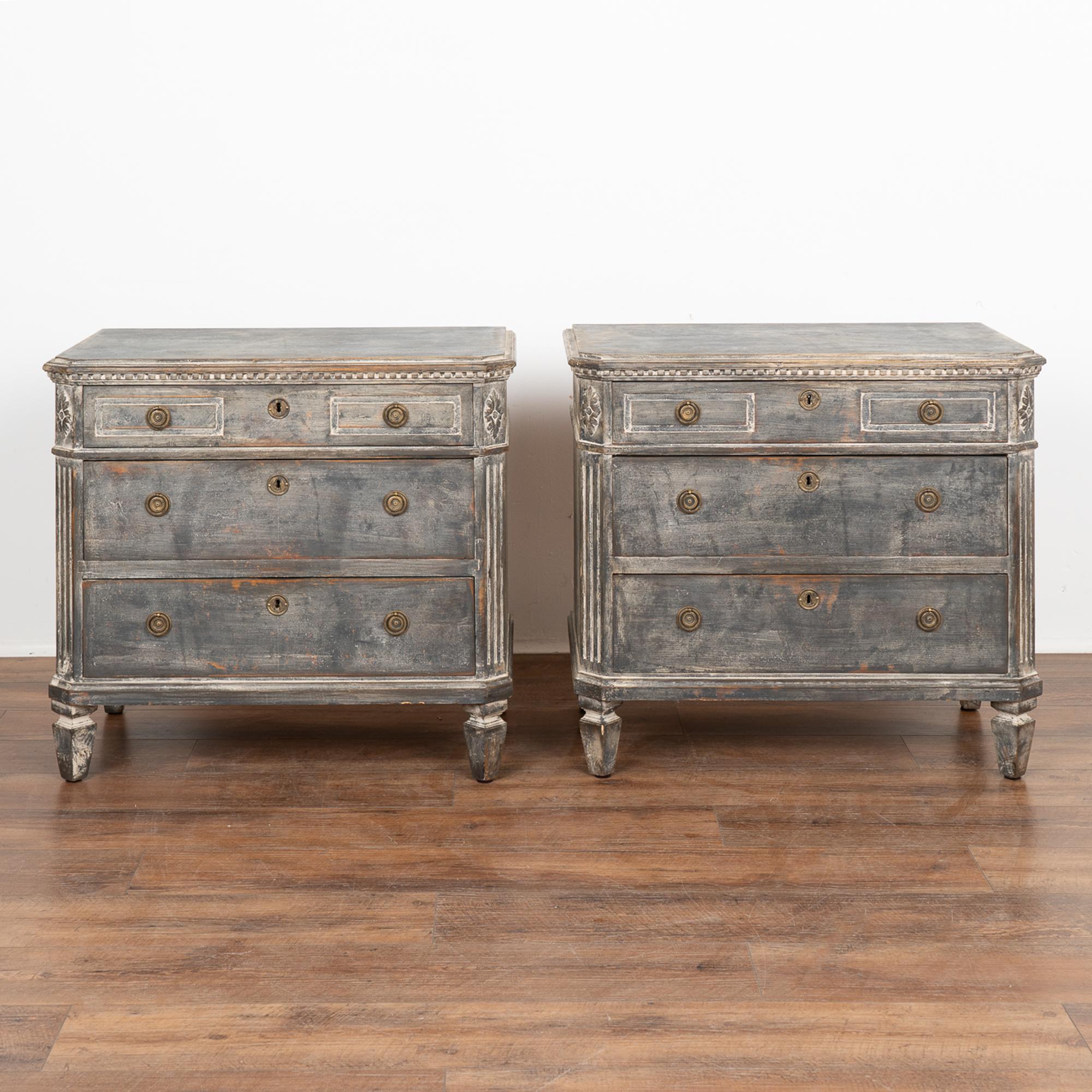 Pair, Gray Painted Gustavian Chest of Drawers, Sweden circa 1860-80 In Good Condition In Round Top, TX