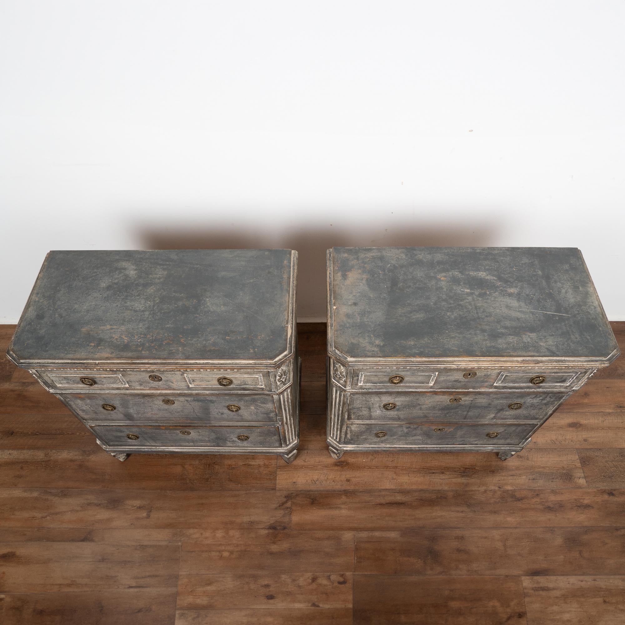 19th Century Pair, Gray Painted Gustavian Chest of Drawers, Sweden circa 1860-80