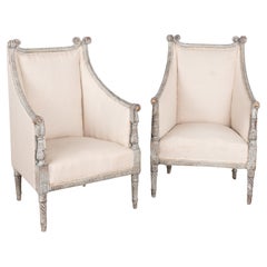 Pair, Gray Painted Gustavian Style Armchairs, Sweden circa 1900 Pair, Gray Painted Gustavian Style Armchairs, Sweden circa 1900