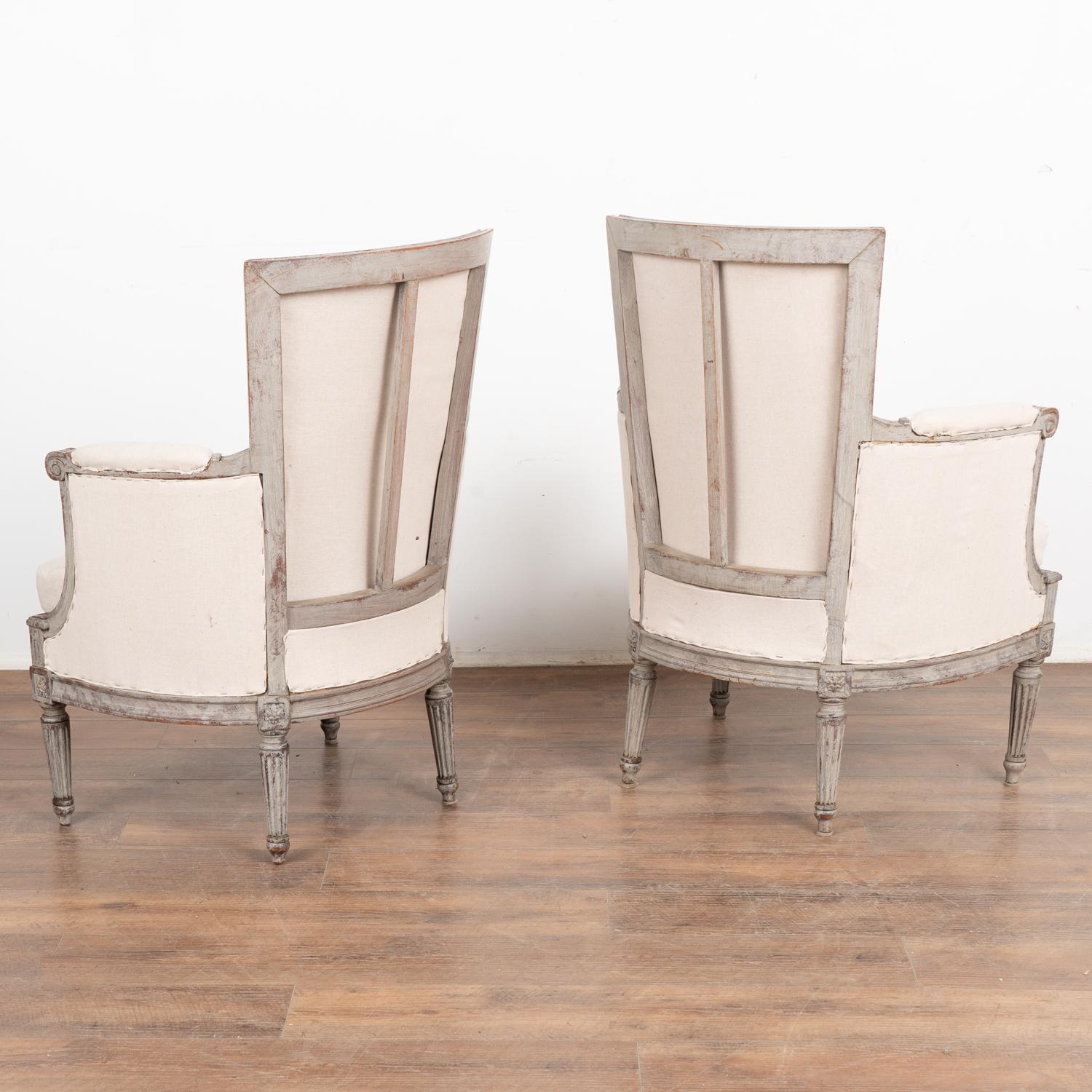Pair, Gray Painted Swedish Gustavian Armchairs, circa 1920 For Sale 5