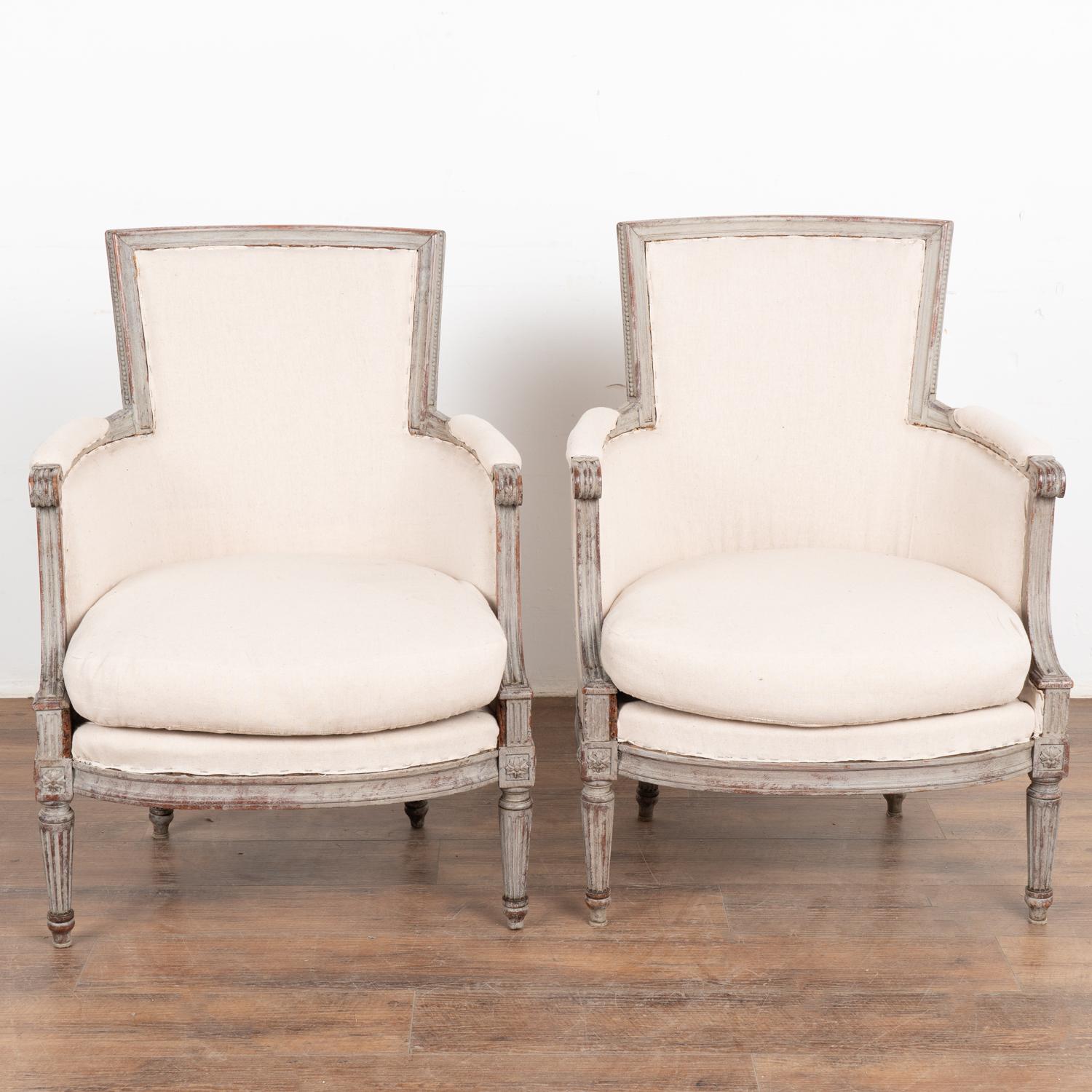 Pair, Gray Painted Swedish Gustavian Armchairs, circa 1920 In Good Condition For Sale In Round Top, TX