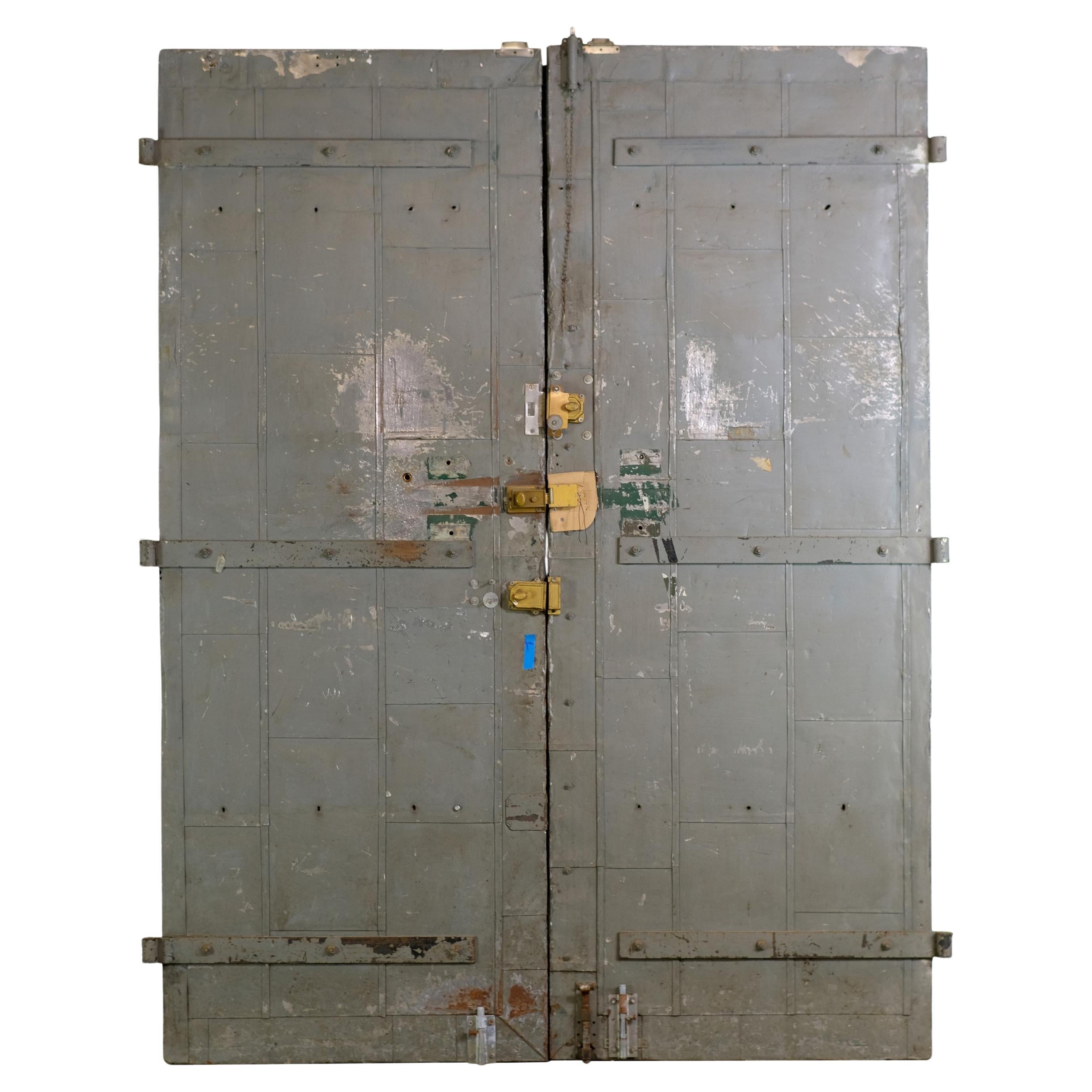 Pair Gray Steel Clad Fire Doors 96.25 x 72