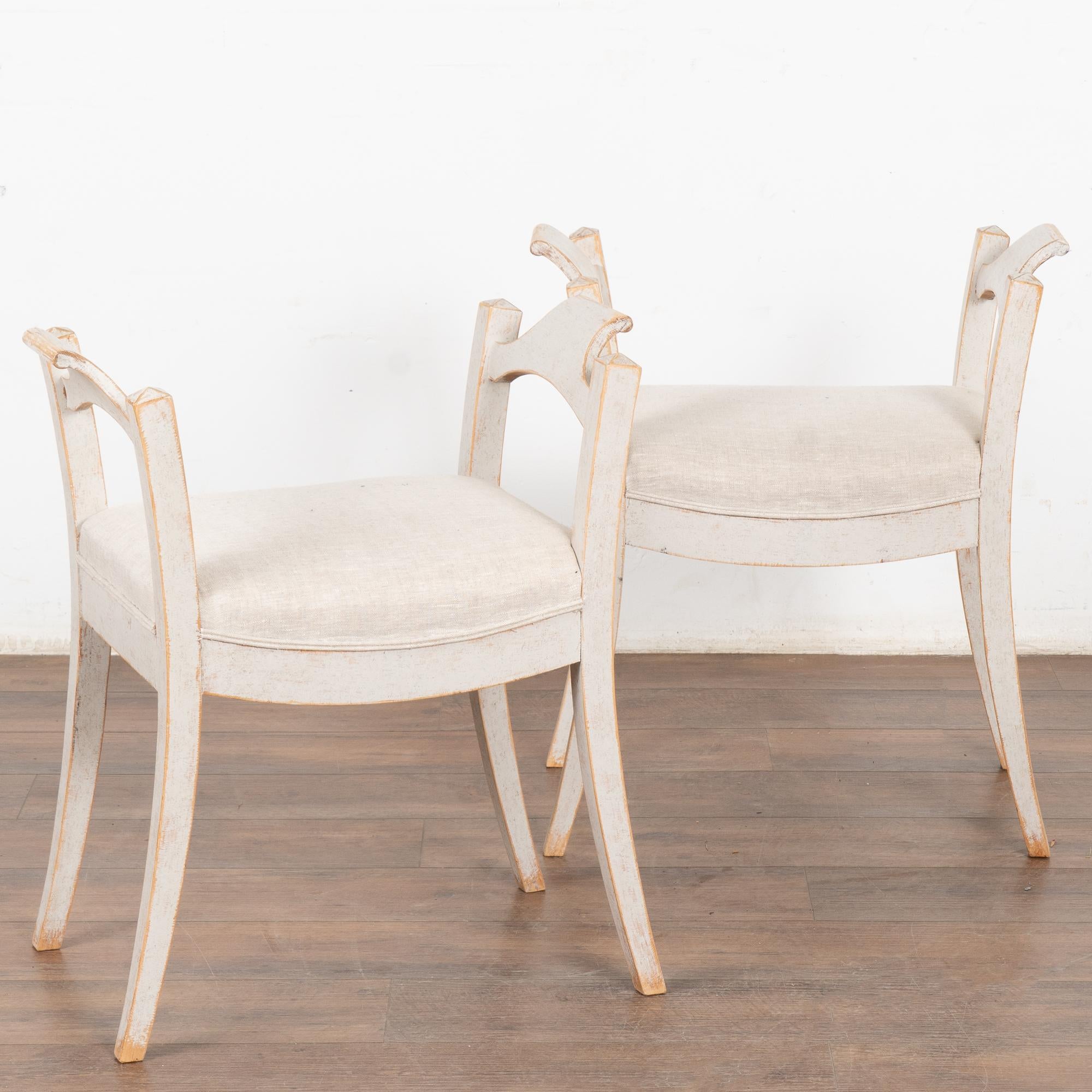 Pair, Gray Swedish Gustavian Tabouret Stools, circa 1890 In Good Condition In Round Top, TX