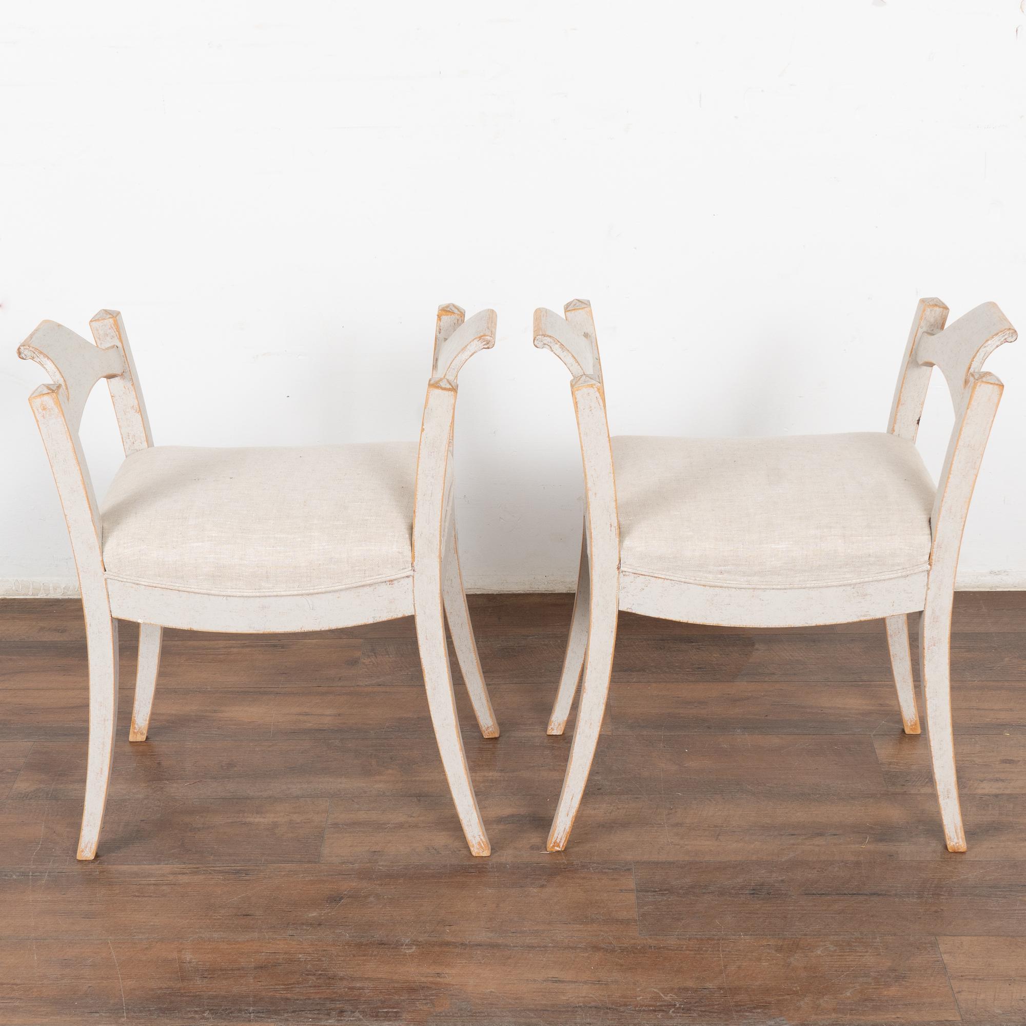 19th Century Pair, Gray Swedish Gustavian Tabouret Stools, circa 1890