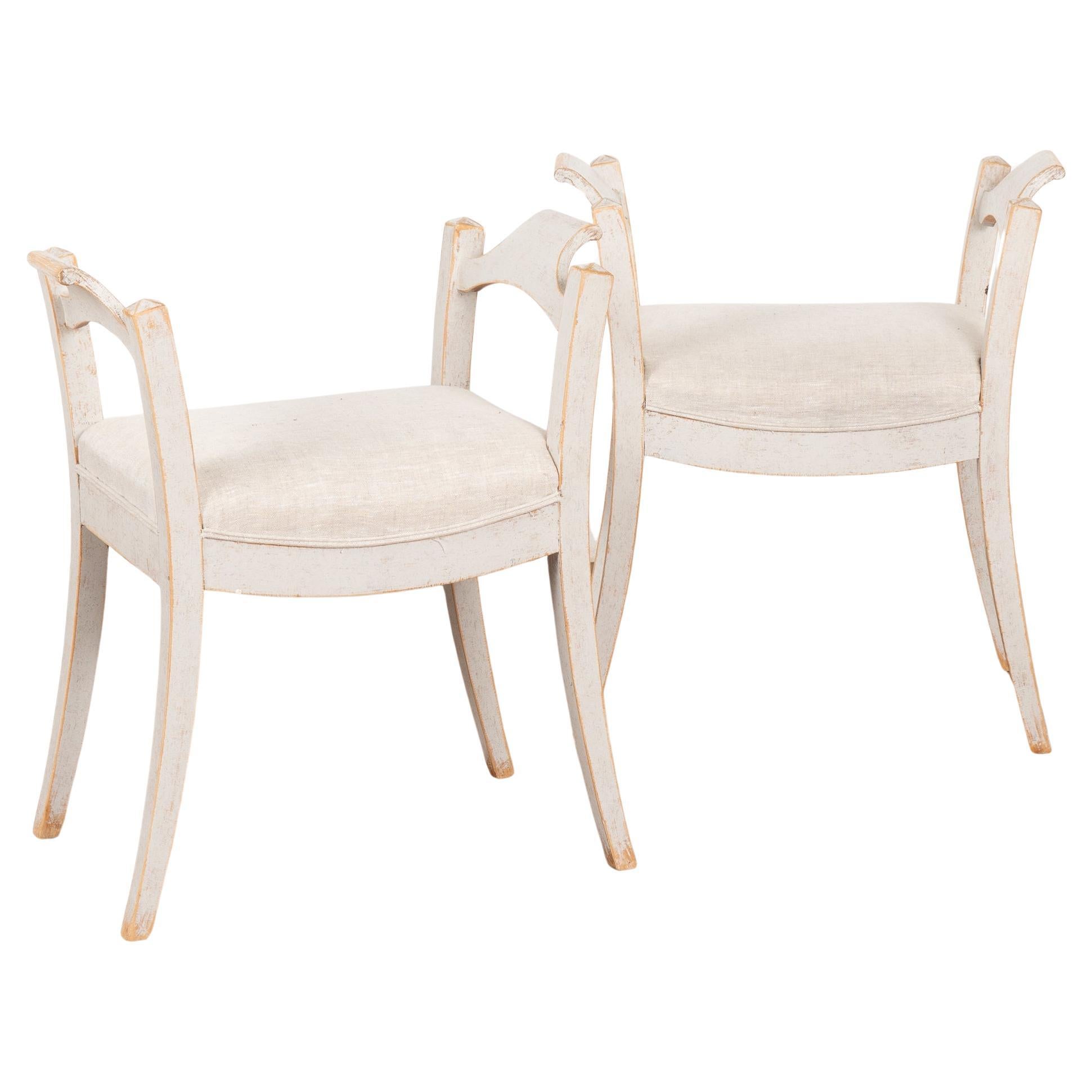 Pair, Gray Swedish Gustavian Tabouret Stools, circa 1890