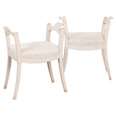 Pair, Gray Swedish Gustavian Tabouret Stools, circa 1890