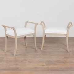 Pair, Gray Swedish Gustavian Tabouret Stools, circa 1920