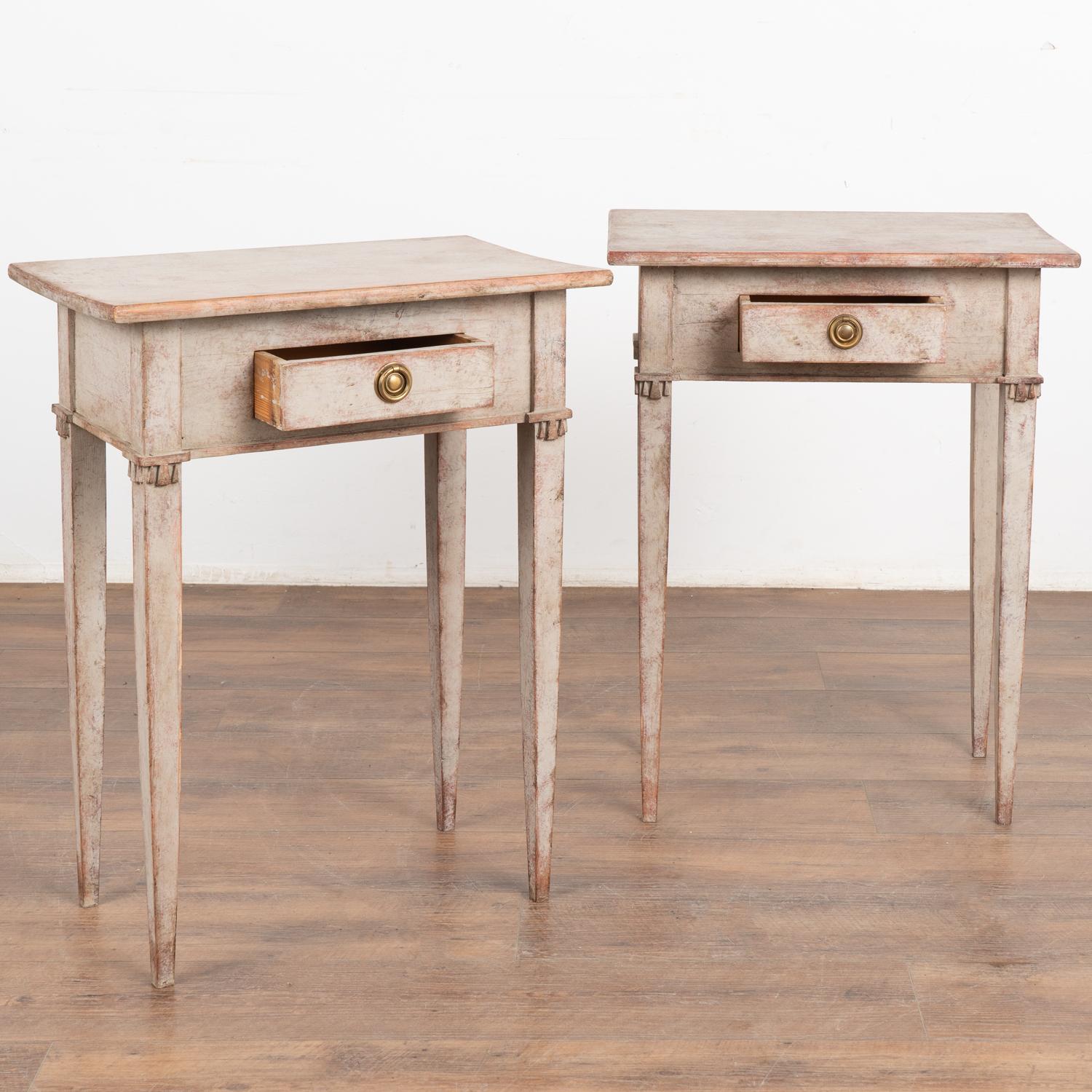 Gustavian Pair, Gray Swedish Side Tables With Drawer, Circa 1880