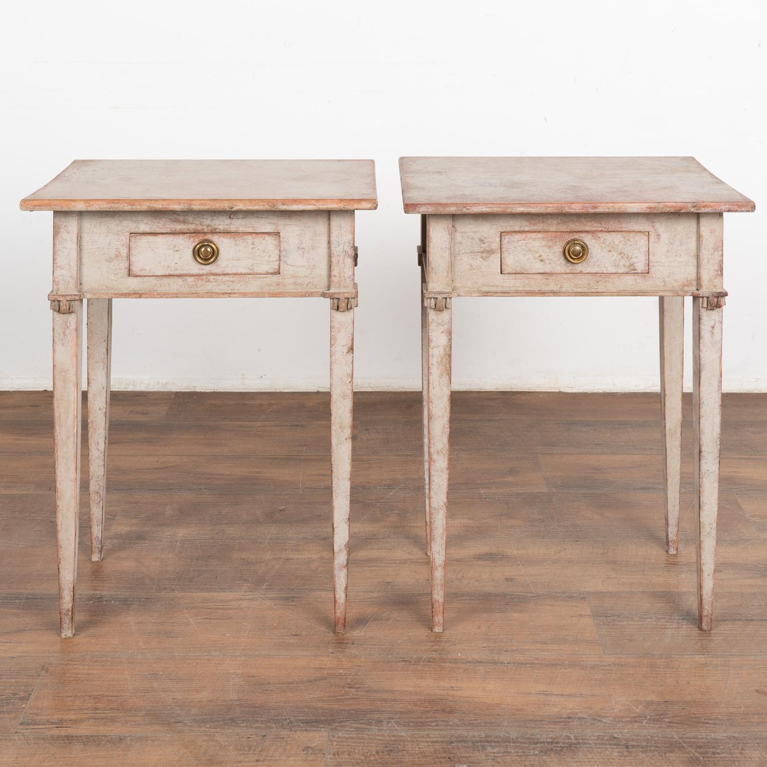 Pair, Gray Swedish Side Tables With Drawer, Circa 1880 In Good Condition In Round Top, TX