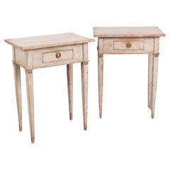 Pair, Gray Swedish Side Tables With Drawer, Circa 1880