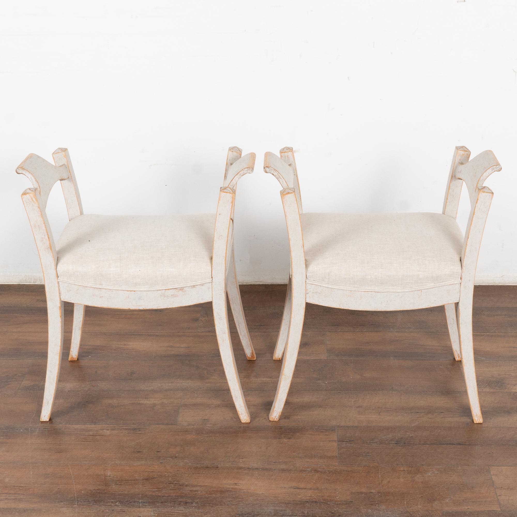 Gustavian Pair, Gray Swedish Tabouret Stools, circa 1890