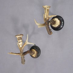 Paire d'appliques murales Black Forest avec cornes de cerf, Allemagne vers 1900