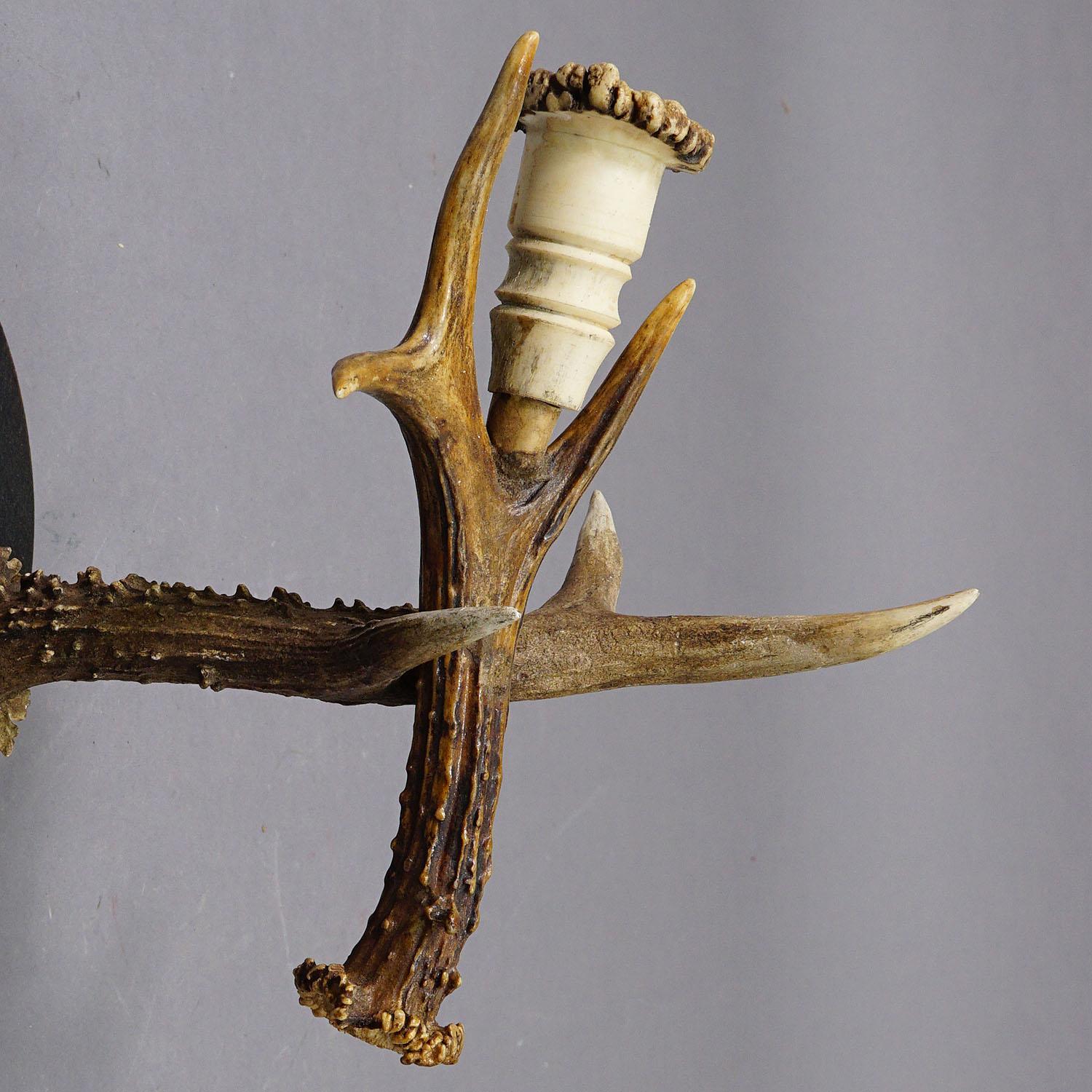 Pair Great Black Forest Wall Sconces with Deer Horns, Germany ca. 1900 For Sale 2