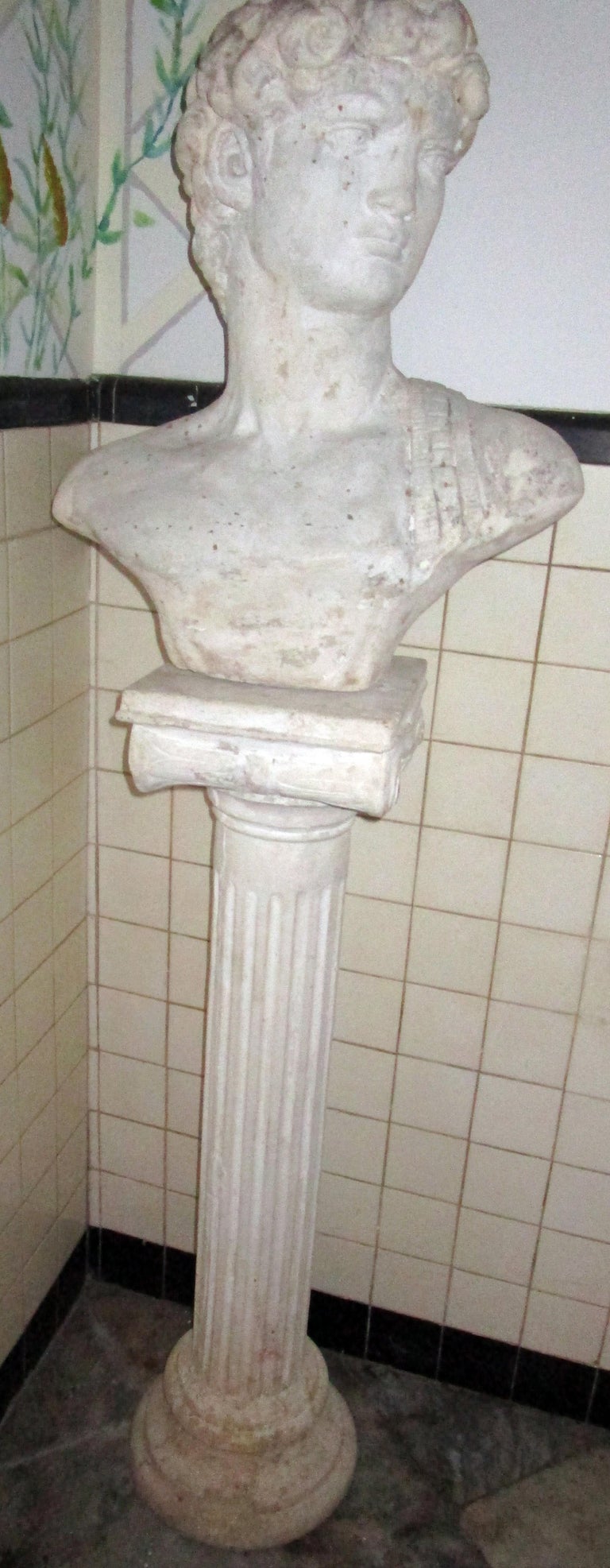 Pair of Greek God Garden Statue Busts on Ionic Column Pedestals For