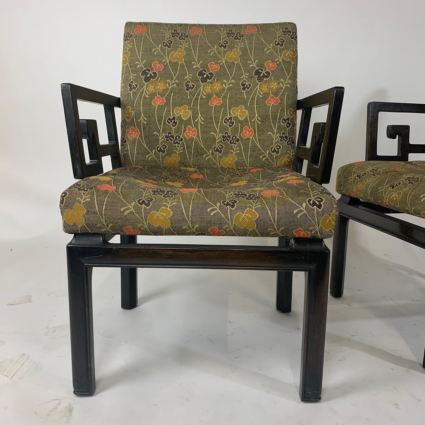 Pair of Greek Key Far East for Baker Chinoiserie Armchairs by Michael Taylor 5