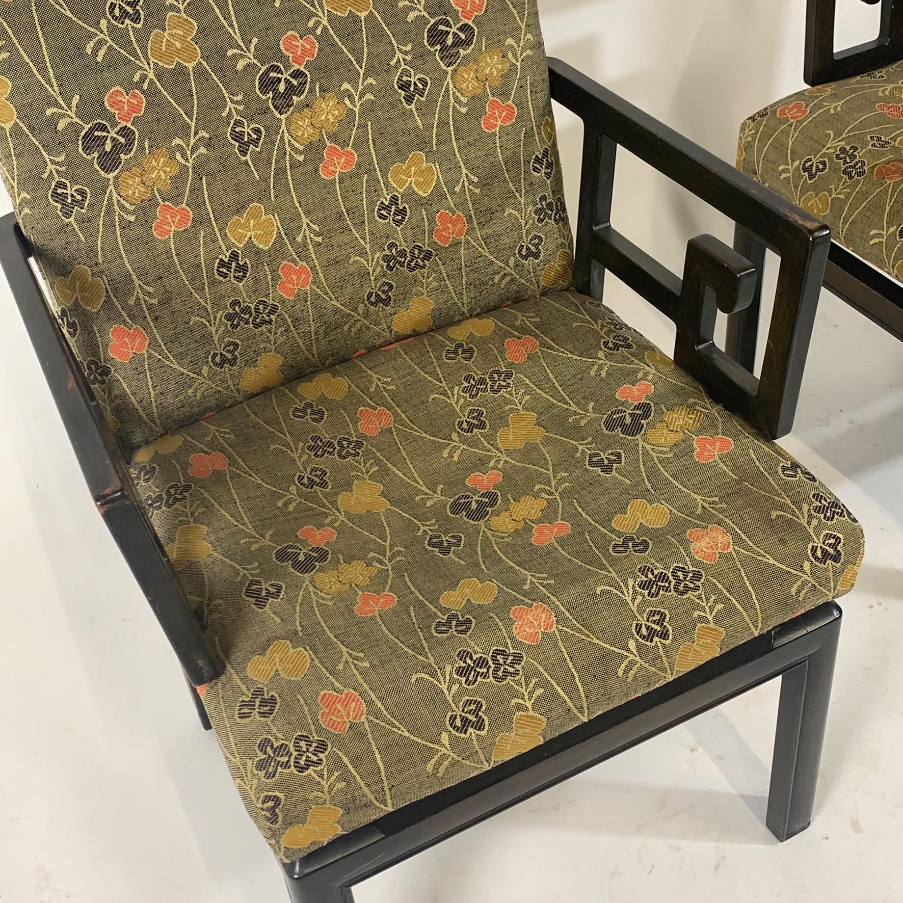 Stained Pair of Greek Key Far East for Baker Chinoiserie Armchairs by Michael Taylor