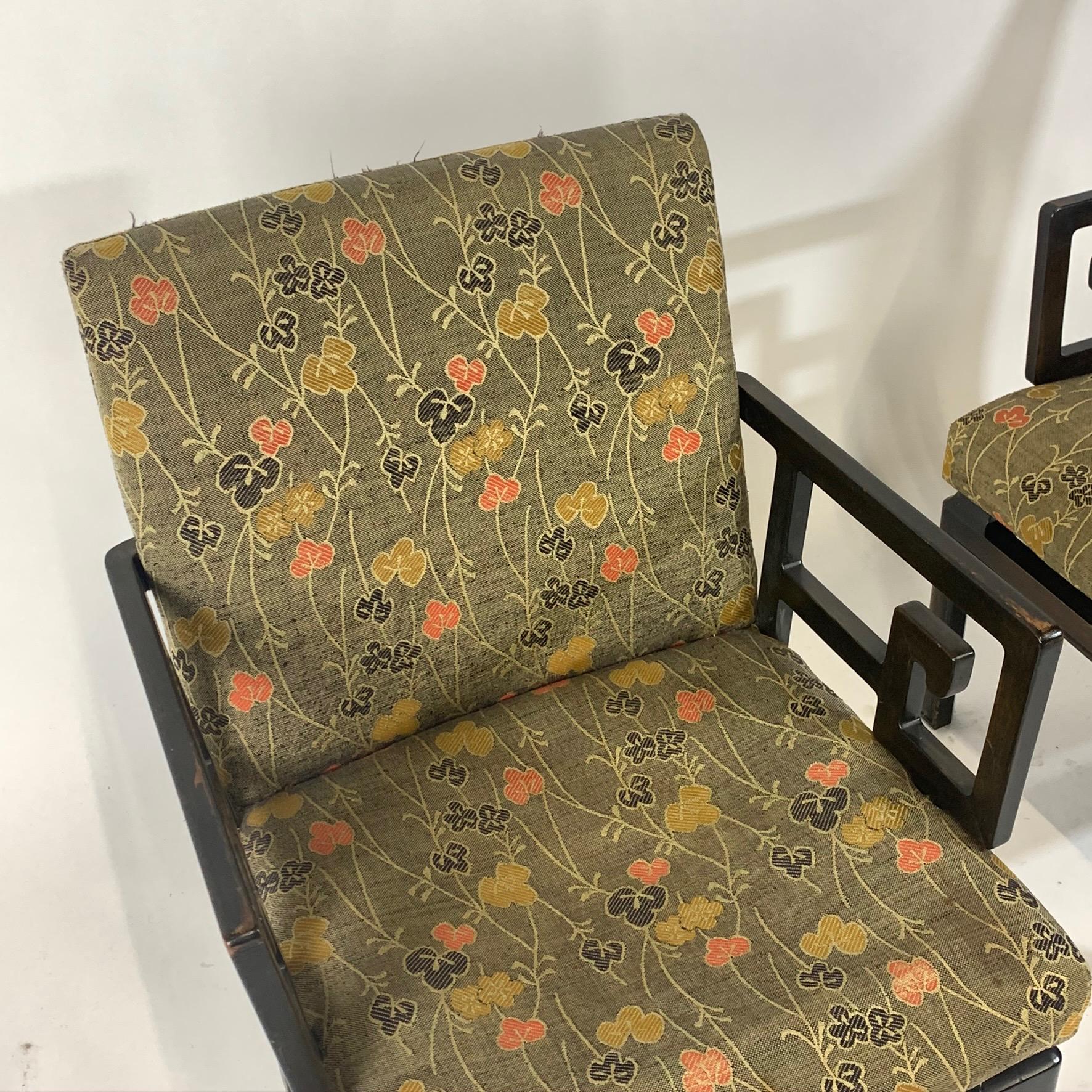 Pair of Greek Key Far East for Baker Chinoiserie Armchairs by Michael Taylor In Good Condition In Hudson, NY