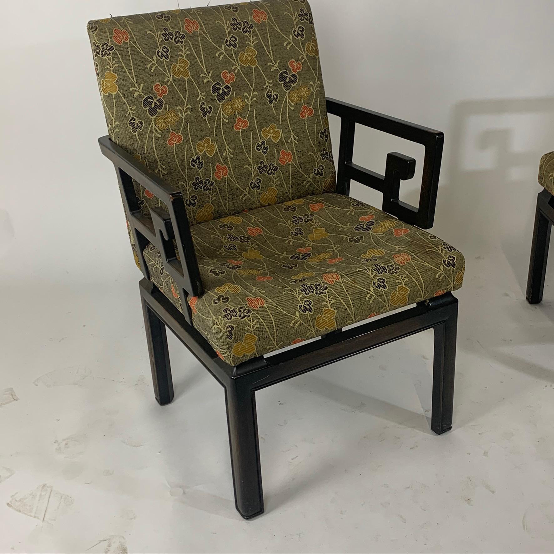 20th Century Pair of Greek Key Far East for Baker Chinoiserie Armchairs by Michael Taylor