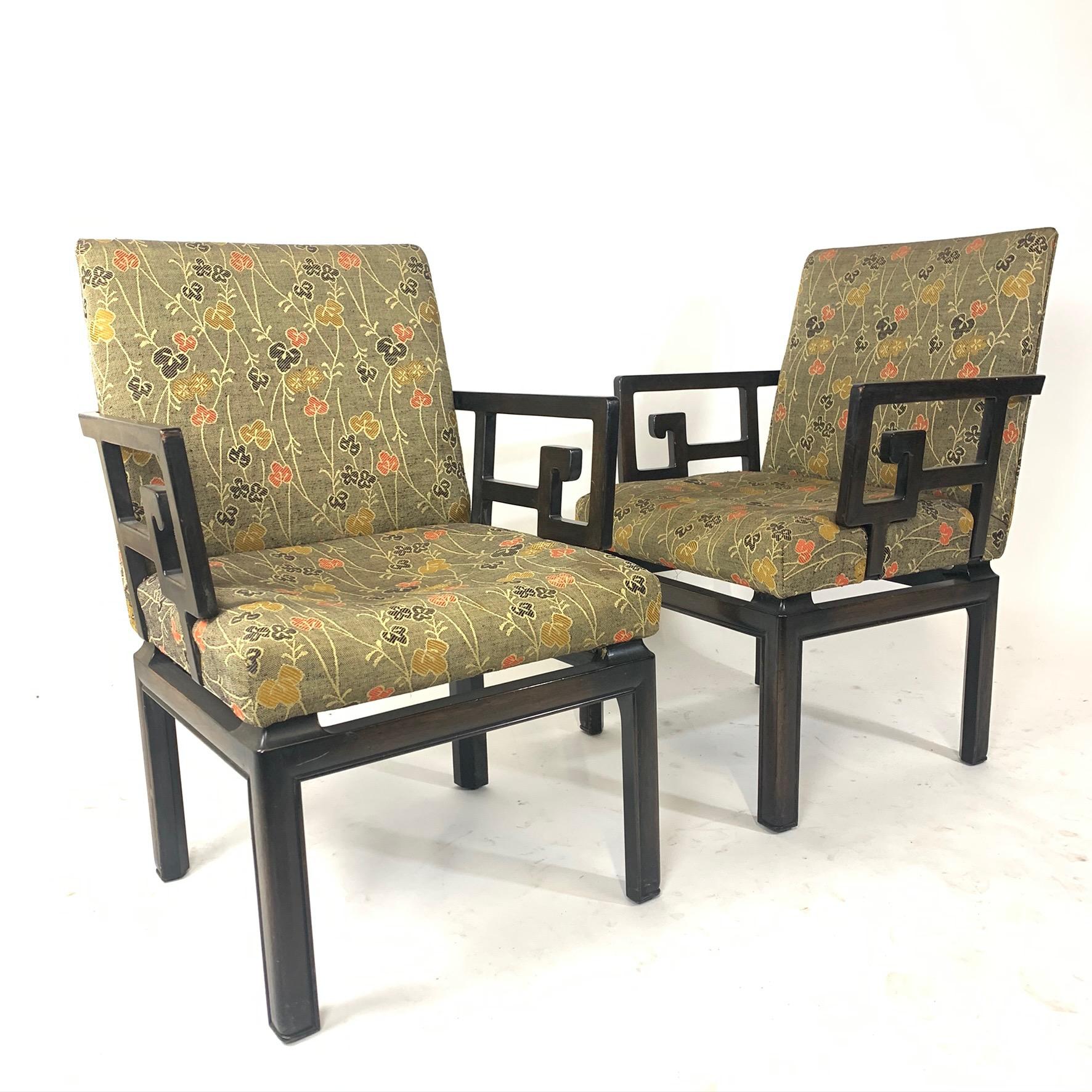 Pair of Greek Key Far East for Baker Chinoiserie Armchairs by Michael Taylor 1