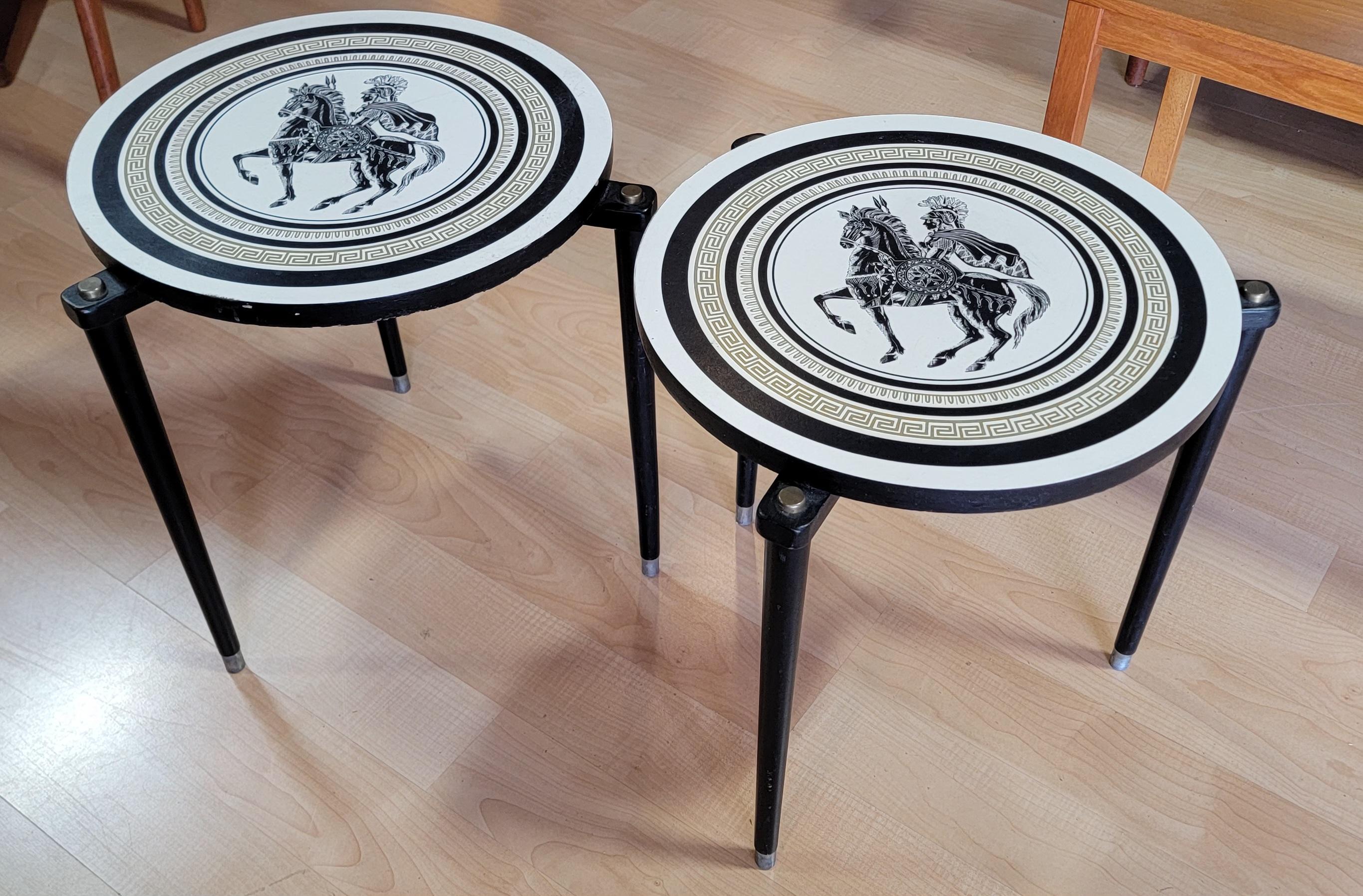 American Pair Greek Motif End Tables in the Manner of Piero Fornasetti For Sale