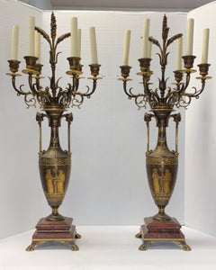 Pair Antique Greek Revival Franz Barbedienne Bronze Candelabra