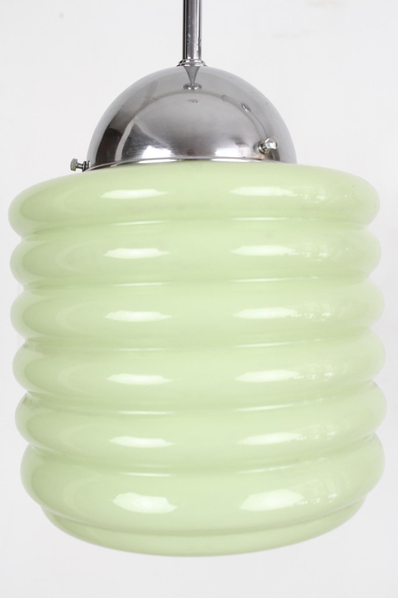 European Green Art Deco Milk Glass Pendant Light, 1930s For Sale