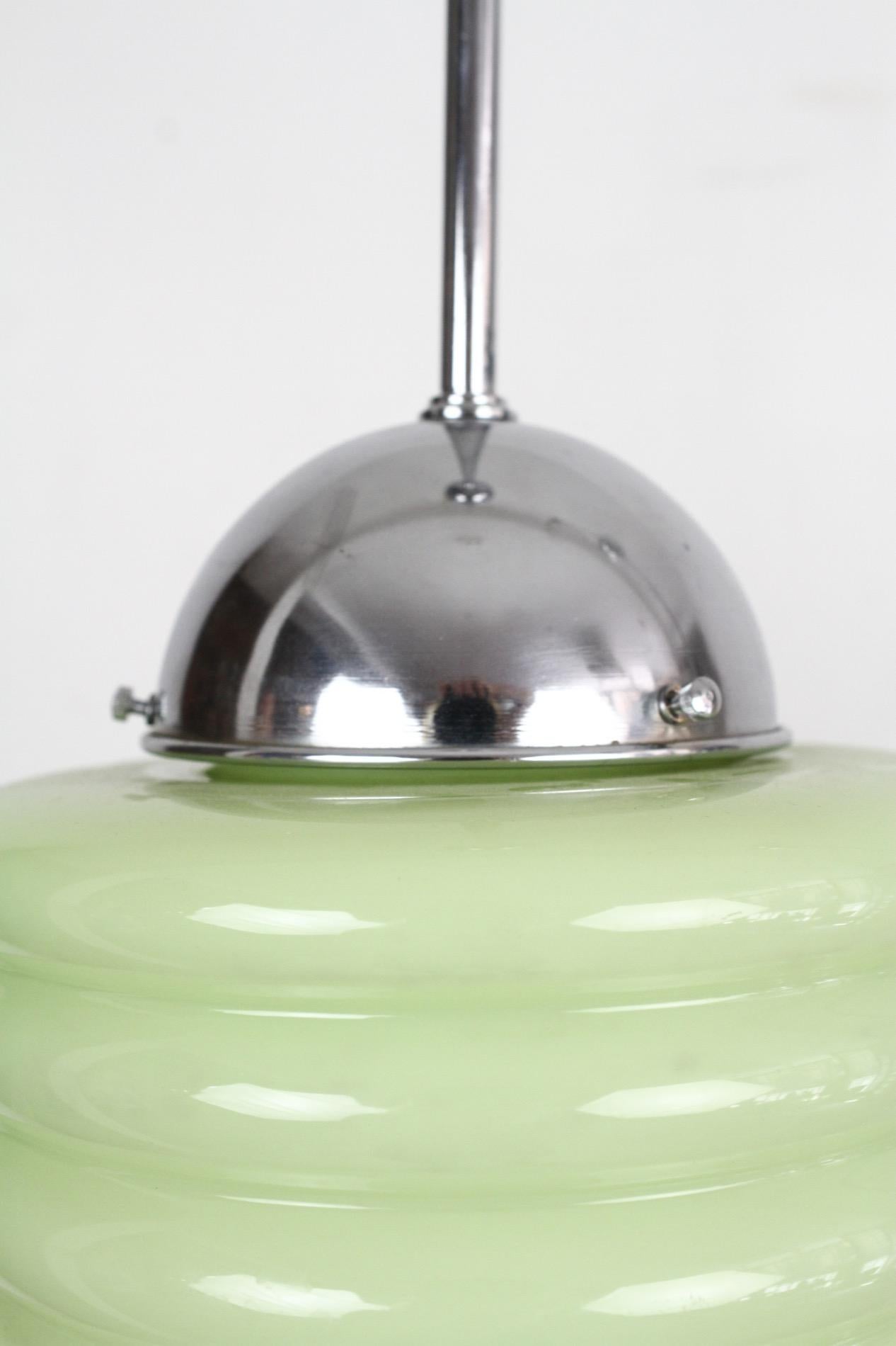 Mid-20th Century Green Art Deco Milk Glass Pendant Light, 1930s For Sale