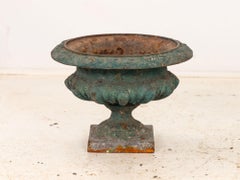 Pair Green Cast iron Urns, France Early 20th C.