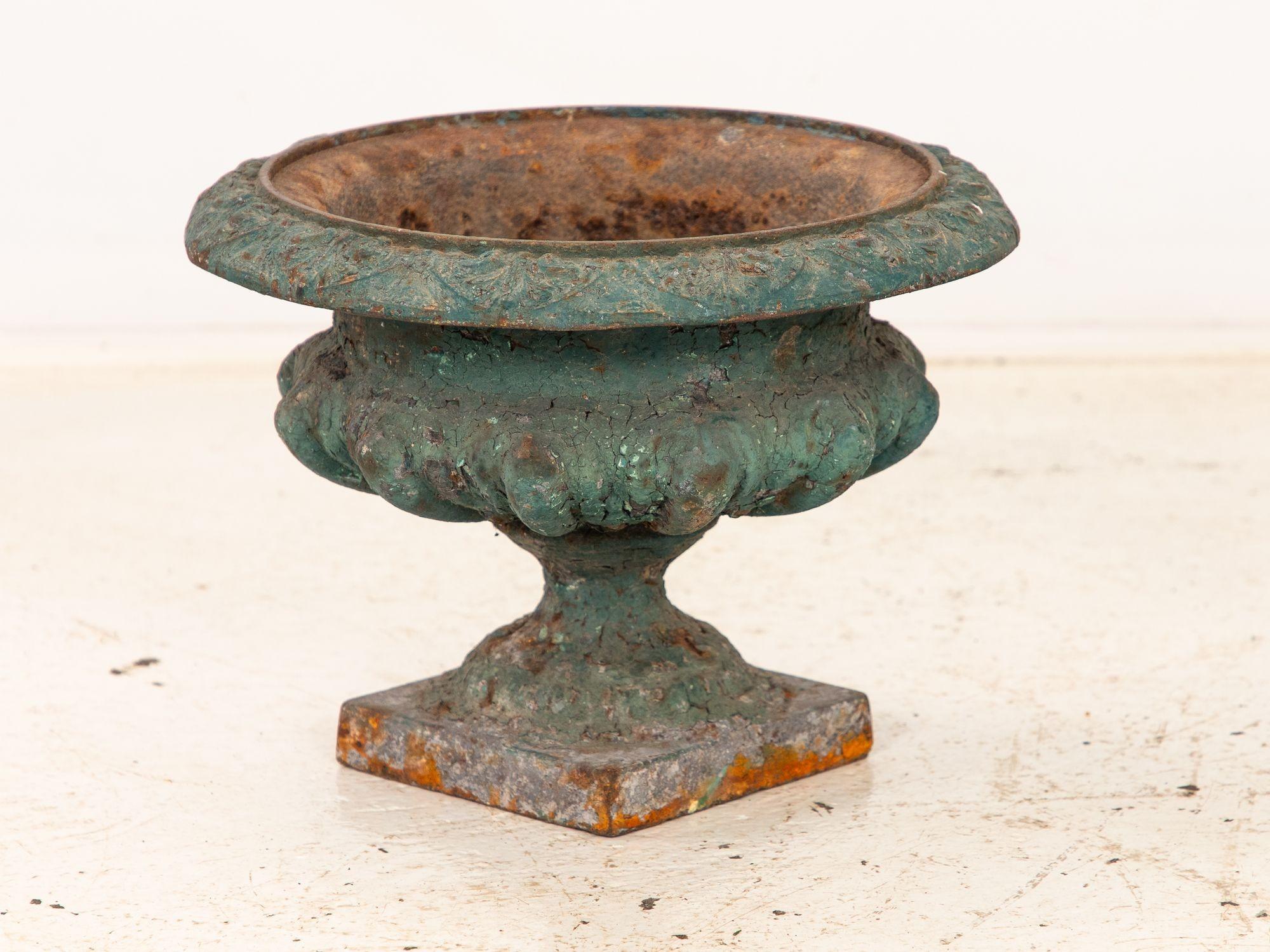Pair Green Cast iron Urns, France Early 20th C. For Sale 1