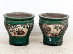 Pair Green Glazed Chinese Planters