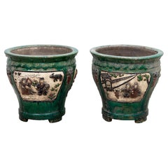 Pair Green Glazed Chinese Planters